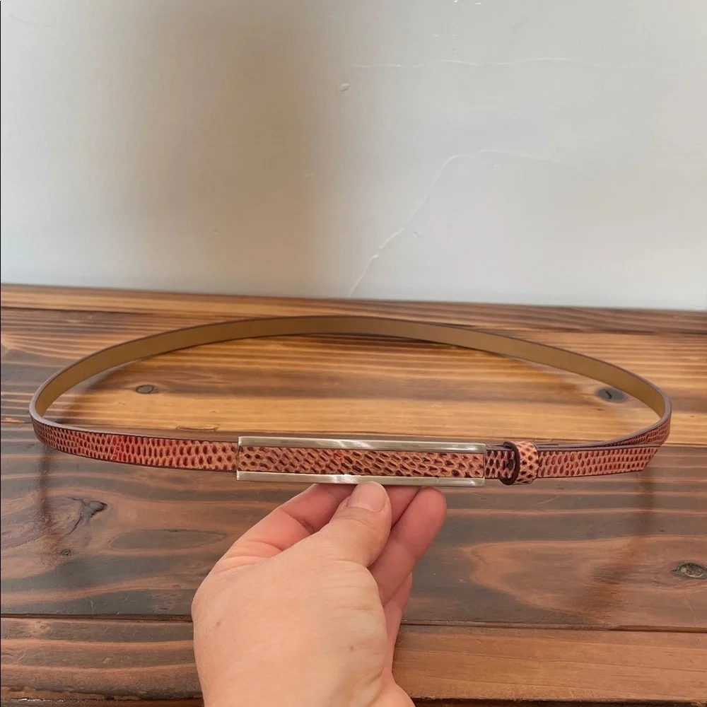 Ann Taylor Reptile Snake Print Red Skinny Belt Womens Large Genuine Leather